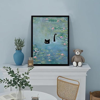 Fantasy Artists Monet Water Lilies Cat Wall Art, Framed Vintage Canvas Art Wall - Image 2