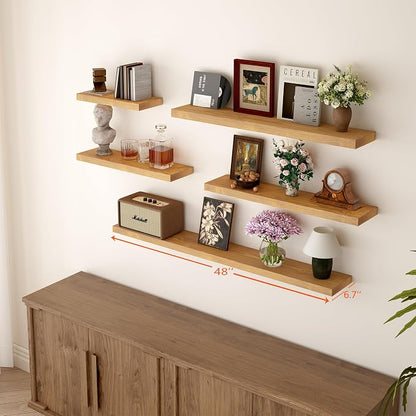 BGMG Wood Floating Shelves 48 inch Set of 2, Rustic Wooden Wall Mount Shelves - Image 4