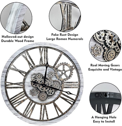 The B-Style Large Wall Clock 24 inch Moving Gear Wall Clock Oversized Vintage - Image 4
