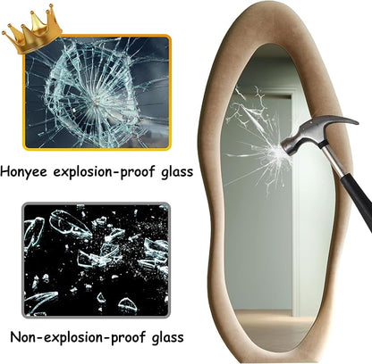 Honyee Full Length Mirror, Flannel Wrapped Wooden Frame Floor Mirror, Irregular - Image 6