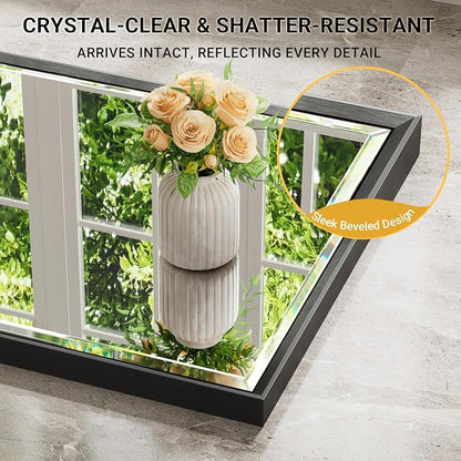Black Framed Mirror for Bathroom, 30x36 Inch Black Rectangle Beveled Bathroom - Image 3