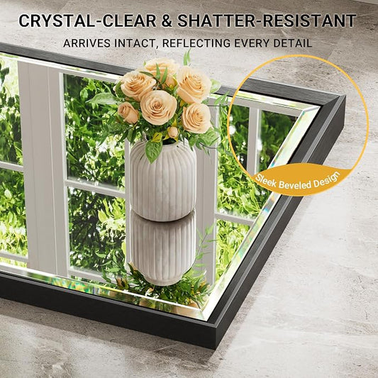 Black Framed Mirror for Bathroom, 22x30 Inch Black Rectangle Beveled Bathroom - Image 2