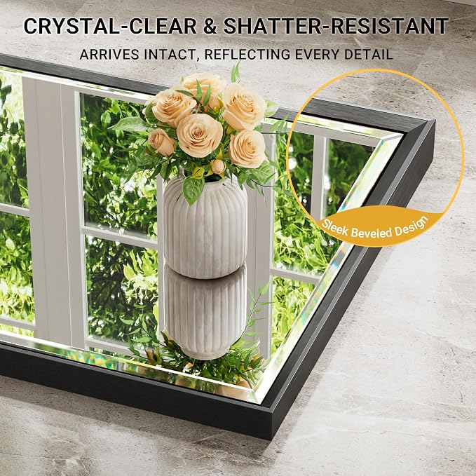 Black Framed Mirror for Bathroom, 24x36 Inch Black Rectangle Beveled Bathroom - Image 3