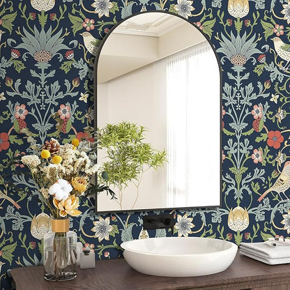 FunStick Navy Blue Floral Wallpaper Peel and Stick Vintage William Morris Green - Image 4