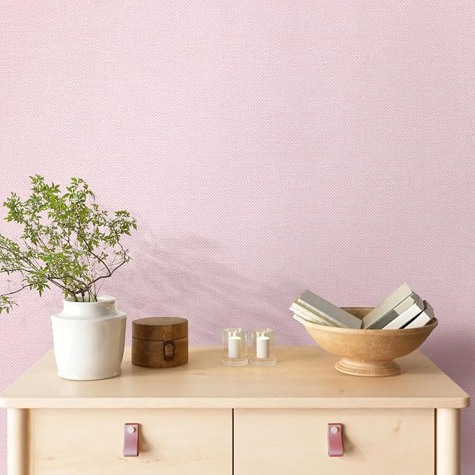 Grasscloth Peel and Stick Wallpaper 15.75x196.85inch Modern Pink Removable - Image 7
