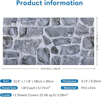 COMSTICKC 3D Gray Stone Wall Panel Peel and Stick, DIY Lightweight PVC Stone - Image 5