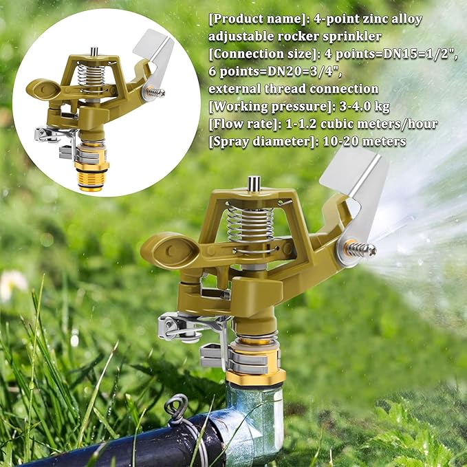 2 Pieces 1/2 Inch Brass Impact Sprinkler, Heavy Duty Sprinkler Head with Nozzles, Adjustable 0-360 Degrees Watering Sprinklers for Yard, Lawn and Grass Irrigation