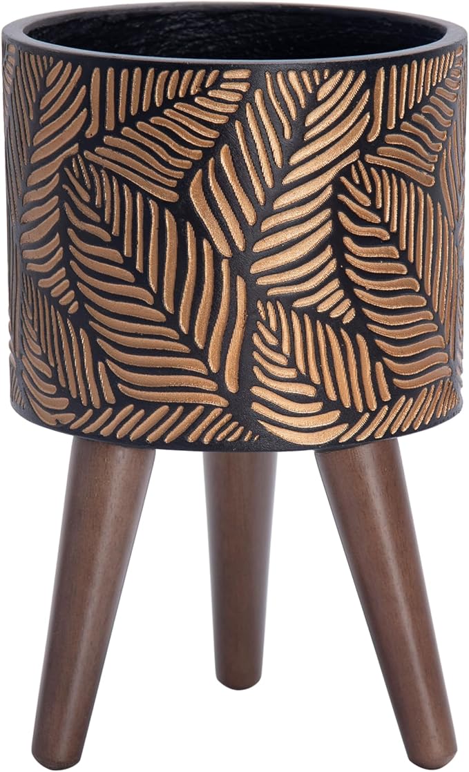 D'vine Dev 8 Inch Planter Pot with Stand, Mid-Century Tall Plant Pot with Legs for Indoor Plants, Small, Bronze/Grey, 88-L-A-6