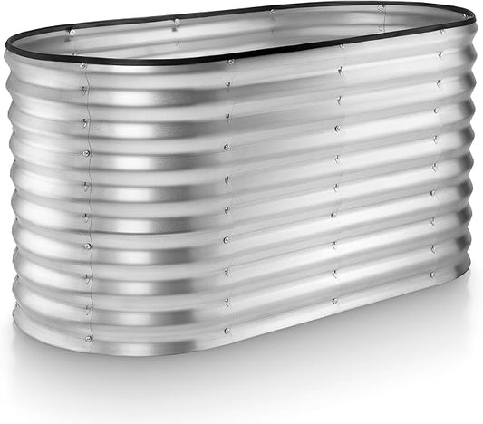 Galvanized Raised Garden Beds Outdoor // 4×2×2 ft Planter Raised Beds for Gardening, Vegetables, Flowers // Large Metal Garden Box (Silver) // Patented Tool-Free Design