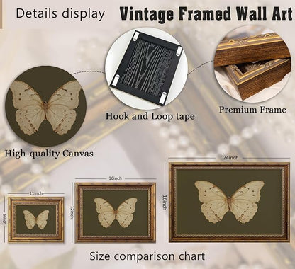 Vintage Gold Framed Wall Art Retro White Butterfly Canvas Print Dark Green - Image 4