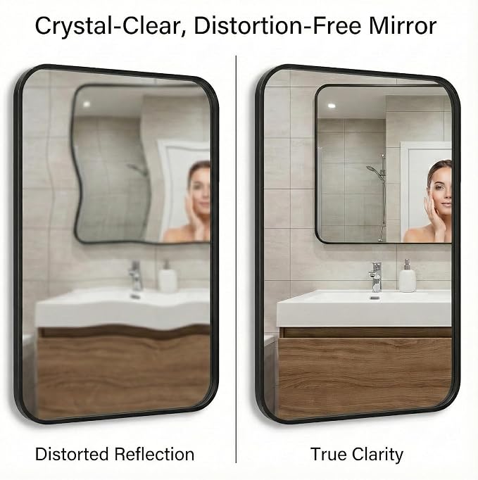 30x36 Inch Matte Black Bathroom Vanity Mirrors | Flush Mount Deep Set Metal - Image 6