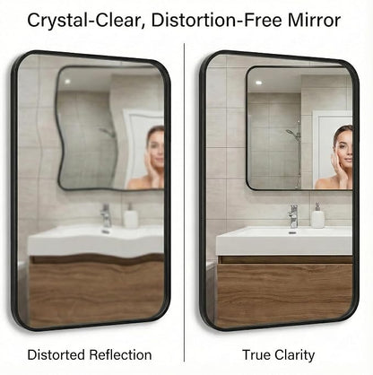 30x36 Inch Matte Black Bathroom Vanity Mirrors | Flush Mount Deep Set Metal - Image 6