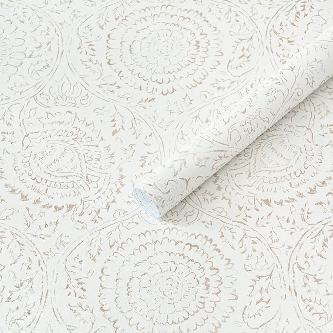 Heroad Boho Peel and Stick Wallpaper Modern Floral Wall Paper Neutral Beige by HeroadBrand
