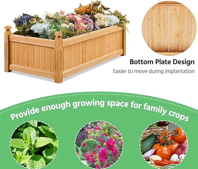 Yaheetech 46″ L × 23.5″ W × 16″ H Wooden Raised Garden Bed, Horticulture Wood Rectangular Garden Planter Outdoor, Raised Planter Box for Yard/Greenhouse/Vegetable/Flower/Herbs, Light Brown