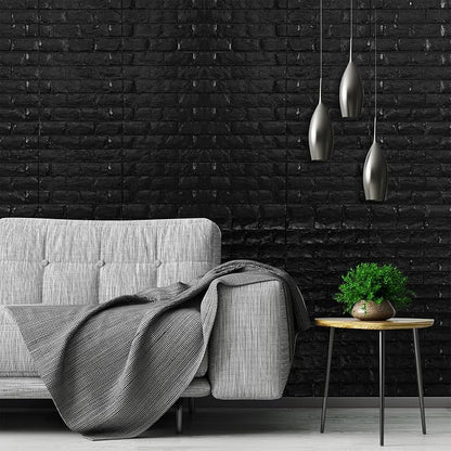 YU LI 3DH 3D Wall Panels Peel and Stick 30PCS Black Foam Brick Wallpaper - Image 3