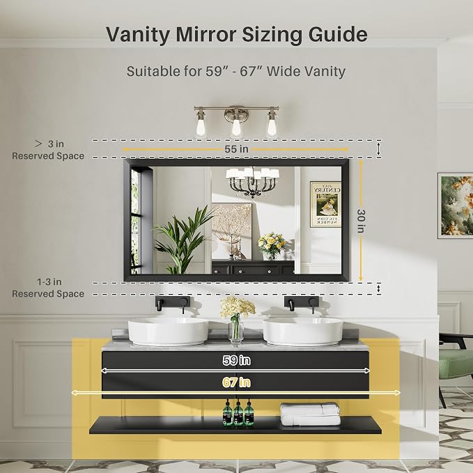 Briivue 55.1x30.1 Inch Black Bathroom Mirror - Image 2