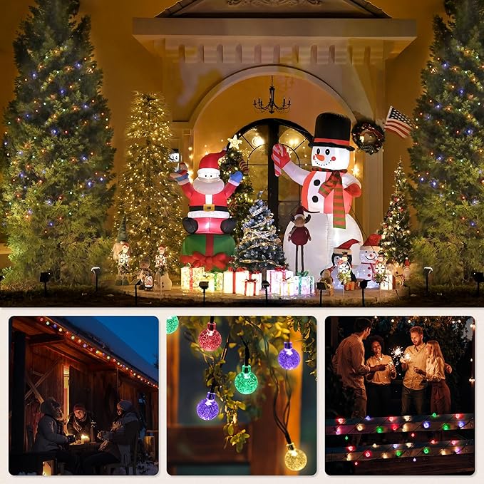 2 Pack Solar Lights Outdoor Waterproof, Total 72ft 120 LEDs Crystal Globe with 8 Modes, Solar String Lights for Outside, Patio Porch Garden Yard Christmas Wedding Party Decor (Multicolor)