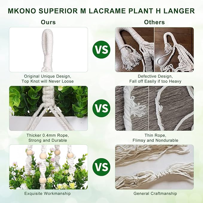 YIBOT 2 Pack Macrame Plant Hanger Indoor Hanging Planter Basket with Wood Beads Decorative Flower Pot Holder No Tassels for Indoor Outdoor Boho Home Decor-35 Inch