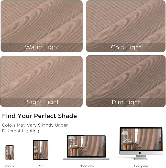 CUCRAF Khaki Blackout Curtains 45 inch Length 2 Panels Set, Rod Pocket Room - Image 4