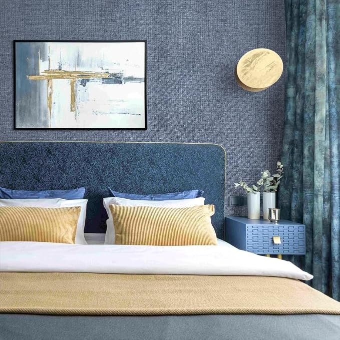 Grasscloth Peel and Stick Wallpaper Denim Blue Contact Paper 15.7inch x - Image 2