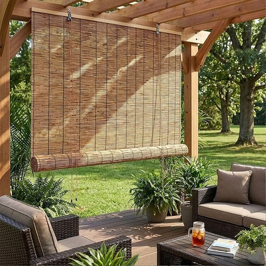 Bamboo Blinds Outdoor Patio, Natural Retro Reed Roll Up Shades - Image 2