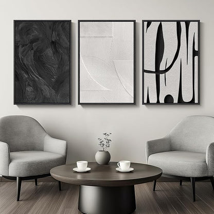 Large Framed Black and White Abstract Wall Art - Image 2