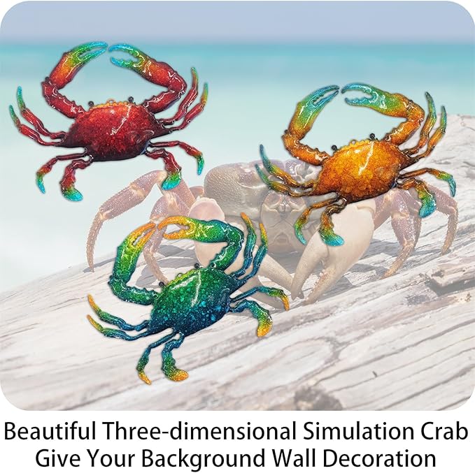 John's Studio Metal Crab Sea Wall Decor Outdoor Garden Hanging Art Sculptures Home Ocean Theme Decorations for Kitchen Bathroom and Pool - 3 PCS