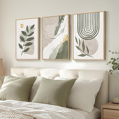 Large Framed Boho Sage Green Abstract Wall Art - Image 8
