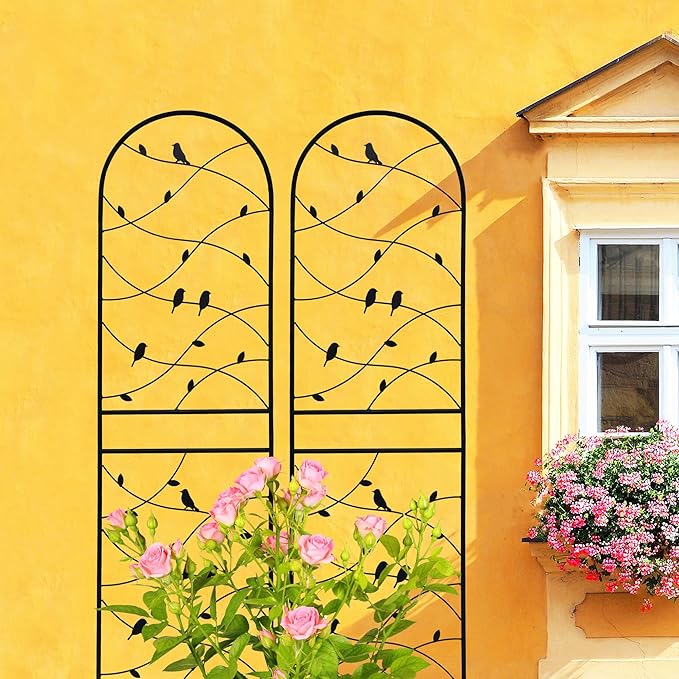 Metal Garden Trellis Rustproof Trellis for Climbing Plants Outdoor Flower Support Bird Deco (Black-4 Pack, 71"x19.7")