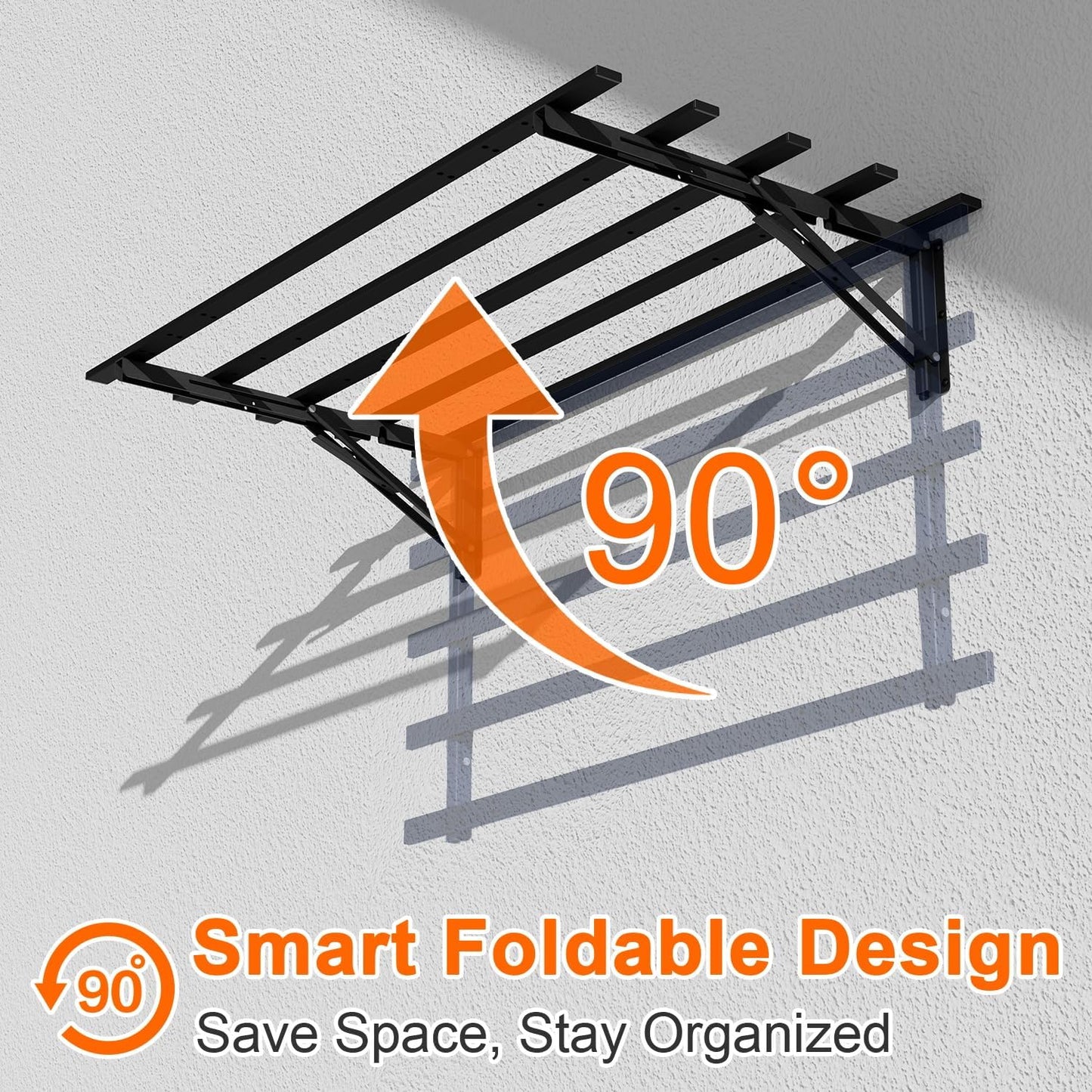 2-Pack Garage Storage System Shelves 3.21x1.64 ft - Industrial Hanging Shelf Wall Mount Kit with Hooks, Folding Garage Wall Shelves, Durable Metal Floating Shelf, Black Shelves Wall Mounted Setup