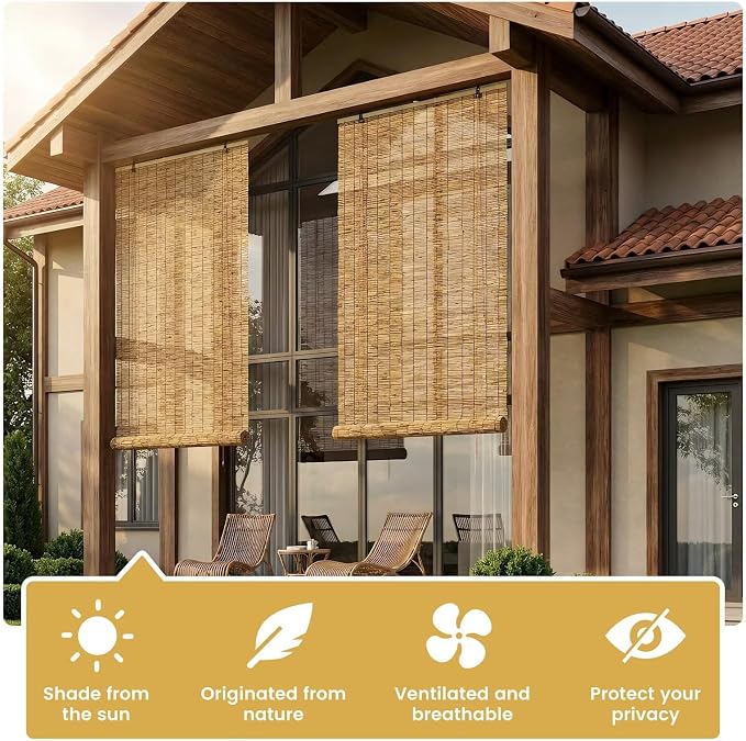 Outdoor Blinds Roman Shades for Windows Bamboo Roller Shades for Patio Porch - Image 3