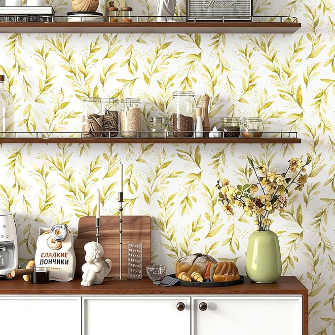 Livebor Leaf Peel and Stick Wallpaper Olive Leaf Contact Paper17.7in x 196.8in - Image 4