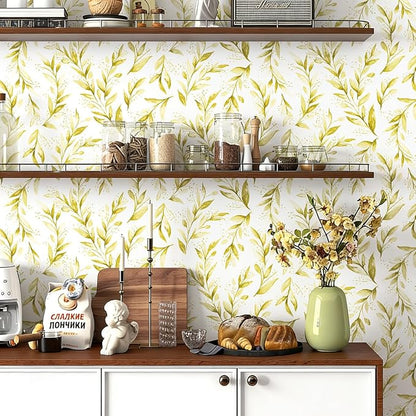 Livebor Leaf Peel and Stick Wallpaper Olive Leaf Contact Paper17.7in x 196.8in - Image 4