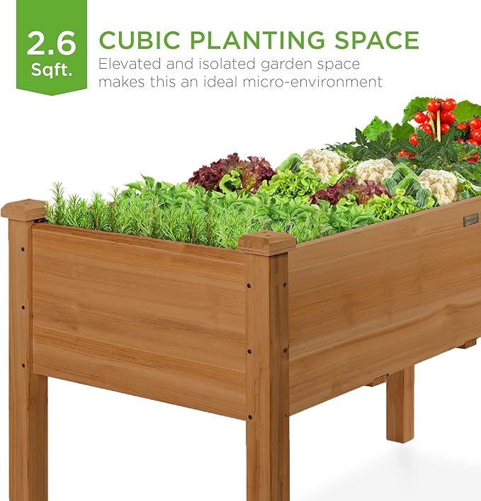 Best Choice Products 34x18x30in Raised Garden Bed, Elevated Wood Planter Box Stand for Kids, Backyard, Patio, Balcony w/Bed Liner, 150lb Capacity - Acorn Brown