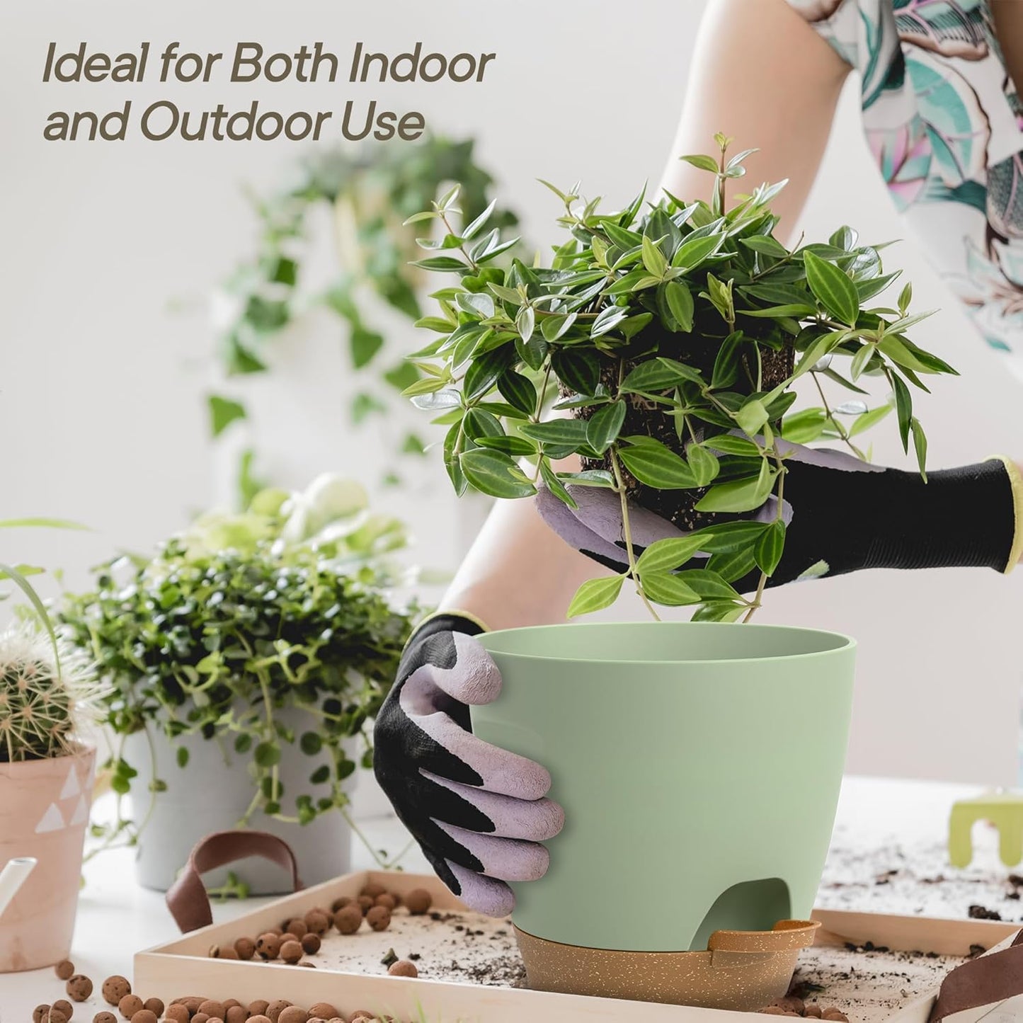 Macrame Plant Hangers for Indoor and Outdoor Use, Set of 3 Hanging Plant Pots Holders with Hooks, Ivory Cotton Rope, Tassel-Free, Fits 6" to 10" Pots, Rope Lengths 35", 26", 20", (No Pots Included)