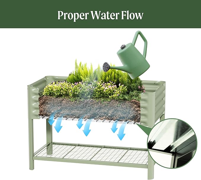 Elevated Raised Garden Bed-V Series, 2' x 4' Garden Beds with Legs & Storage Rack for Patio Porch, 700 Lbs Weight Capacity, Outdoor Planter Boxes for Gardening Herbs Vegetables Flowers, Pearl White