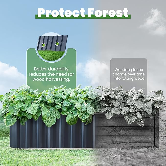 KING BIRD Raised Garden Bed Quick-Install Galvanized Planter Garden Box Outdoor for Gardening, Vegetables, Flowers 7.2x1.7x1 Ft, Dark Grey