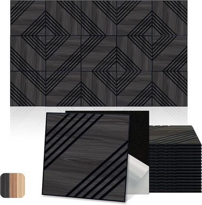 Mollywell Acoustic Panels, PVC Wood-Grain Decor, 12x12 Inch Carved Pattern by Mollywell