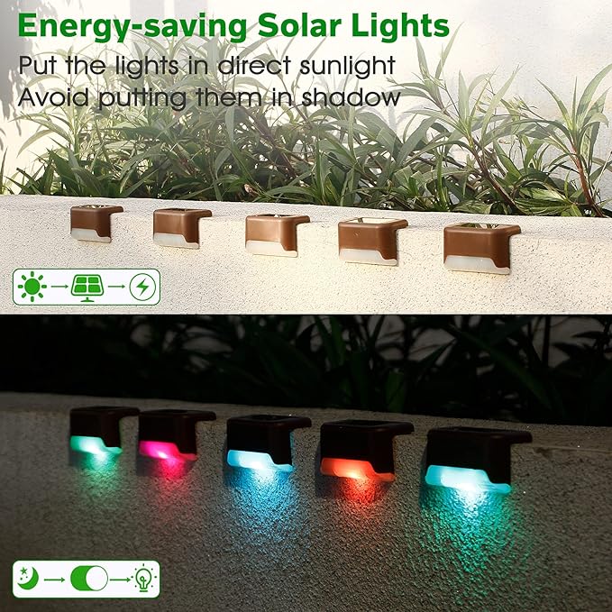 16 Pack Solar Deck Lights Outdoor, Solar Step Lights LED Waterproof Outdoor Lights Patio Decor for Stair Patio Yard Path and Garden, Color Changing