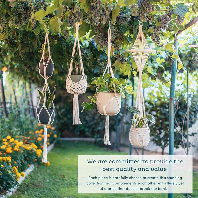Nook Theory 4-Pack Macrame Plant Hanger - with 8 Ceiling Hooks - Hanging Planter Indoor Outdoor - Hanging Plant Holder - Decorative Bohemian Plant Hangers - Hanging Plants (Light Gray)
