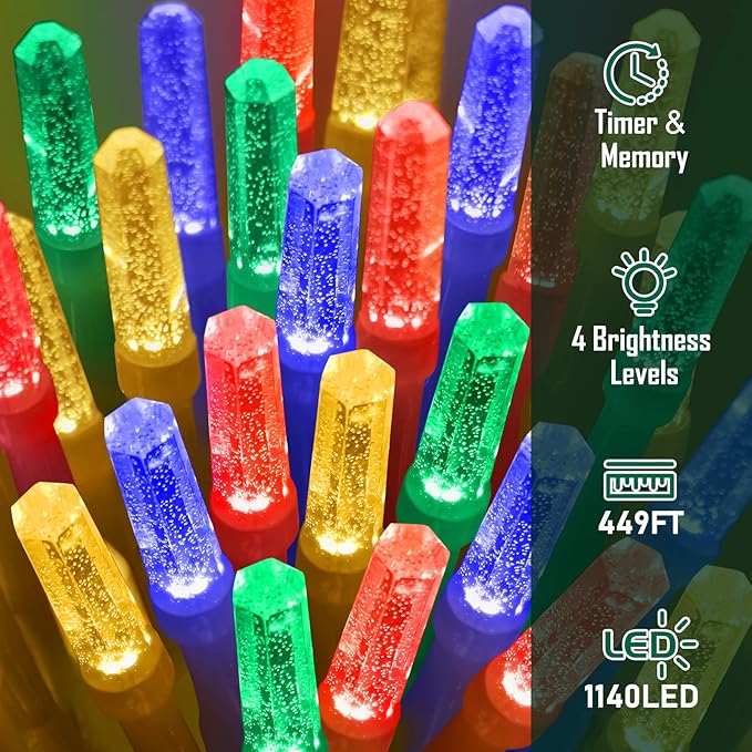 Heceltt 1140 LED 449 FT String Lights Outdoor, 8 Modes Easter Lights Plug in, IP44 Waterproof Led String Lights with Timer and Memory for Easter Yard Party Garden Decorations (Multicolor)