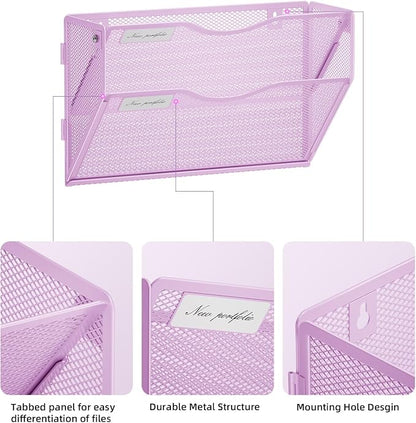 Marbrasse Wall File Holder 2-Tier Hanging Wall File Organizer, Mesh Mail Holder - Image 3