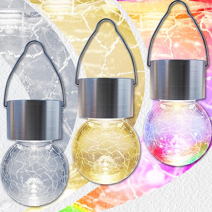 GIGALUMI 8 Pack Solar Outdoor Lights, Solar Hanging Lights for Christmas Decoration-Cracked Glass Solar Lights Outdoor Waterproof for Garden, Yard, Fence, Tree（Warm White）