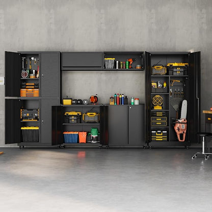 Garage Storage Cabinet with Wheels, Metal Storage Cabinet with 2 Doors and - Image 2