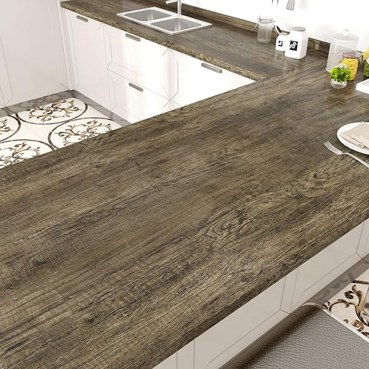 WESTICK Brown Wood Peel and Stick Countertop Wallpaper Waterproof Wood Contact by WESTICK