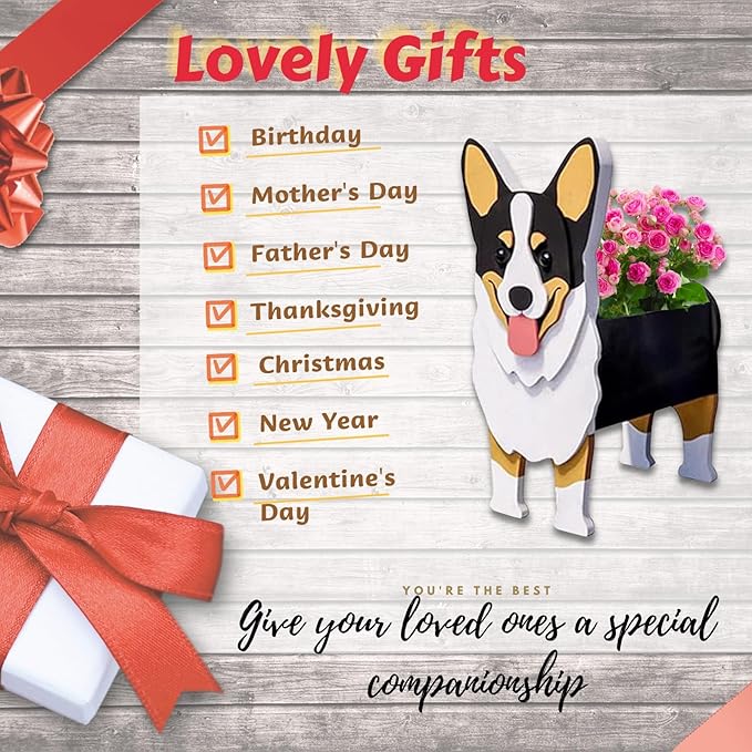 Concepts Welsh Corgi Dog Planter Plant Pots,Cute Garden Dog Flower Planter,Large Dog Planters Birthday Gifts for Women,Office,Indoor/Outdoor Decor（9.84 * 6.77 * 17in）