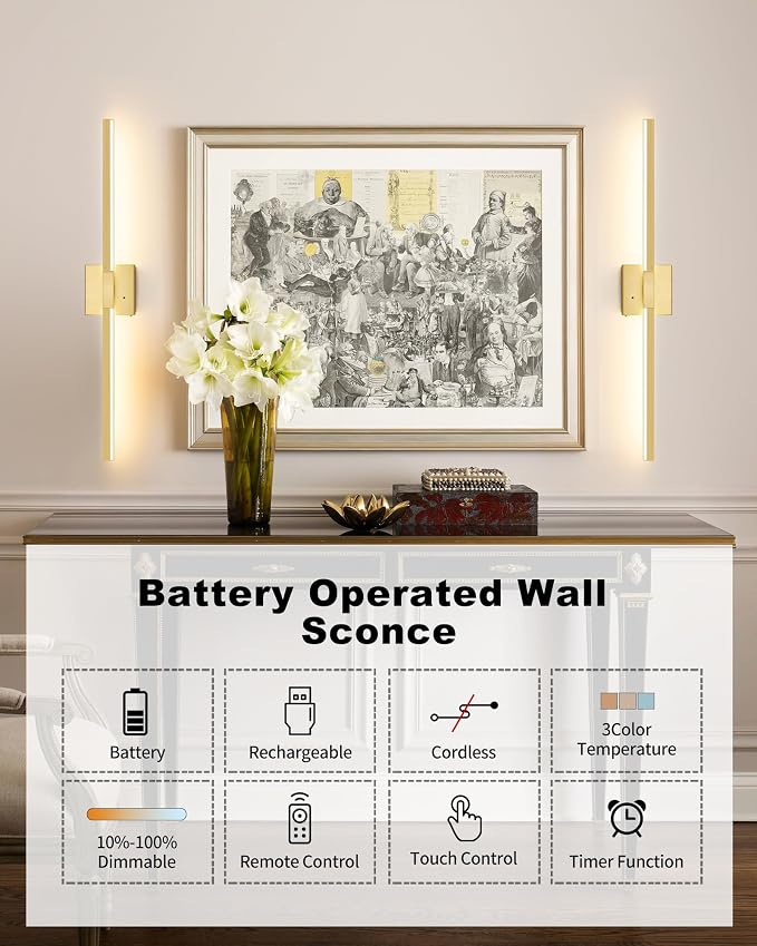 Rayogale 36 Inch 8000mAh Wireless Wall Sconce - Image 3