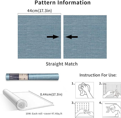 Simon&Siff Grey Blue Textured Grasscloth Peel and Stick Wallpaper 17.7"x394" - Image 8
