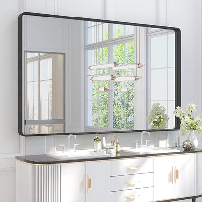 TETOTE 60 x 36 Inch Bathroom Mirror, Matte Black Metal Frame Modern Farmhouse by TETOTE