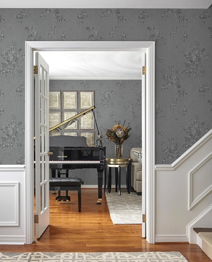 Erfoni 197"x17.7" Gray Peel and Stick Wallpaper Thicken Flower Embossed - Image 6